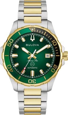Bulova マリーンスターシリーズB自動巻き（41mm）グリーンサンレイダイヤル／ツートーンステンレススチールブレスレット 98B467