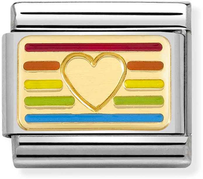 Nomination Classic PLATES Steel Enamel And 18k Gold Rainbow HEART Flag Charm 030263/24