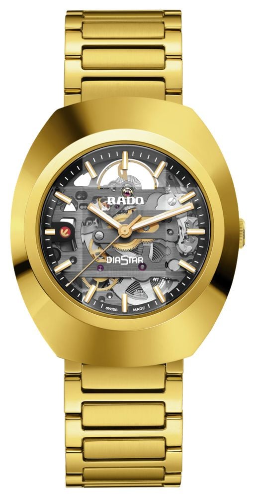 RADO Diastar Original Skeleton 38mm Skeleton Dial Gold Tone Stainless Steel Bracelet R12164153 James Moore Co. Jewellers of Distinction Since 1997 in Kenilworth Warwickshire