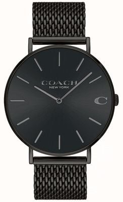 Coach Herren Charles schwarzes Mesh-Armband schwarzes Zifferblatt Uhr 14602148