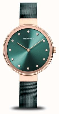 Bering Classico | quadrante verde | bracciale maglia acciaio pvd verde 12034-868