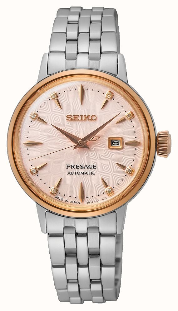 Seiko Presage Cocktail Time Pink Lady mit Diamant Twist 30 3 mm rosafarbenem Zifferblatt Edelstahlarmband SRE012J1