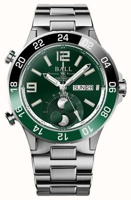 Ball Watch Company Roadmaster Marine GMT Phase de Lune (42 mm), cadran vert / bracelet en acier inoxydable DG3220A-S2C-GR