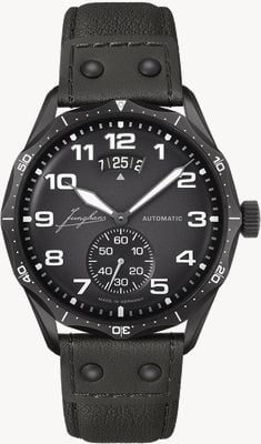 Junghans Pilot automatisch (43,3 mm) zwarte wijzerplaat / zwart lederen band 27/4491.00