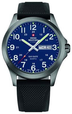 Swiss Military by Chrono Men's Day-Date (42mm) Blue Dial / Black Rubber Strap SMP36040.32