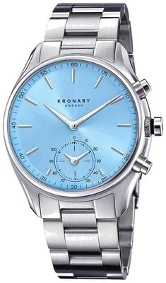 Kronaby Montre connectée hybride Sekel (43 mm) cadran bleu clair / bracelet en acier inoxydable à 3 maillons S3780/2