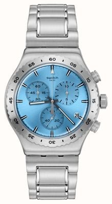 Swatch Dat is zo perzikkleurige (43 mm) blauwe chronograaf wijzerplaat / roestvrijstalen armband YVS528G