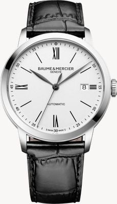 Baume & Mercier Classima automatisch (40 mm) horloge met wit opalen wijzerplaat en zwart kalfsleren band 10874
