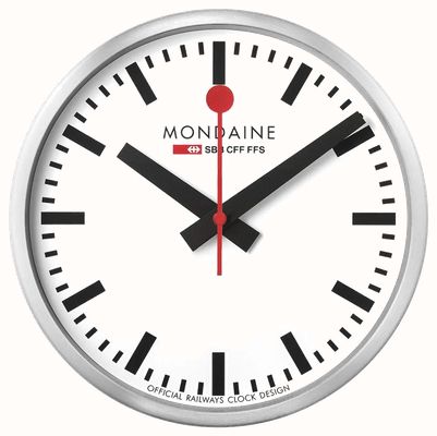 Mondaine Horloge murale à quartz Stop2go wifi 25 cm - cadre argenté / cadran blanc - nouvelle version MSM25S111.1