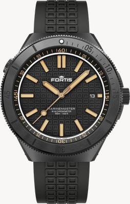 FORTIS Marinemaster M-44 Chronometer, schwarzes Resin-DLC-Armband (44 mm), Horizon Ultra-Flexible FKM-Kautschukarmband F8120031