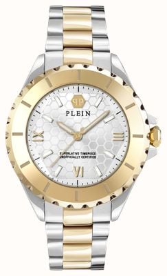 Philipp Plein Mostrador com logotipo branco Plein Heaven (38 mm) / pulseira em aço inoxidável de dois tons PWPOA0424