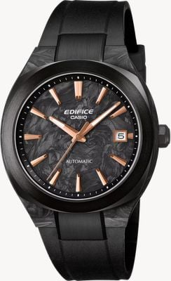 Casio Edifice Automatikuhr aus geschmiedetem Kohlenstoff (38,8mm) Zifferblatt aus geschmiedetem Kohlenstoff / schwarzes Gummiarmband EFK-200XPB-1AER
