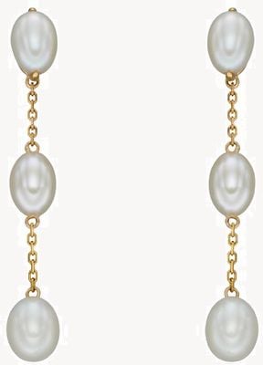 Elements Gold 9ct Yellow Gold Pearl Tier Drop Chain Earrings GE2388W