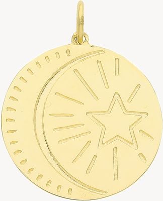 9ct Yellow Gold Moon and Stars Engraved Disc Pendant PN1234