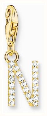 Thomas Sabo Charm Pendant Letter N With White Stones Gold Plated 1977-414-14