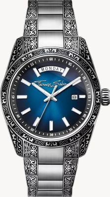 Thomas Sabo Rebel at heart 'revive' (40 mm) z niebieską tarczą sunburst / grawerowaną bransoletą ze stali nierdzewnej WA0439-201-209-40