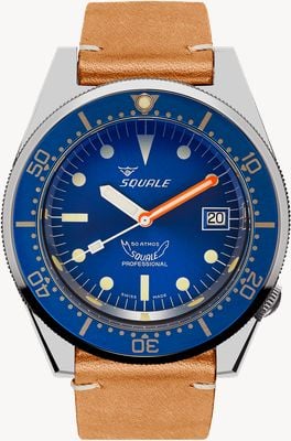 Squale 1521 Ocean (42mm) ブルーサンレイダイアル / ライトブラウンイタリアンレザーストラップウォッチ 1521OCN.PC