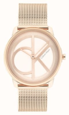Calvin Klein Rosé gouden ck wijzerplaat | rosé gouden stalen mesh armband 25200035