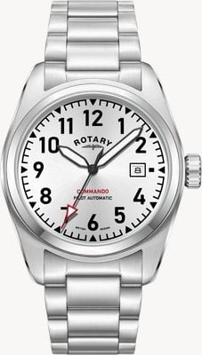 Rotary Montre pilote automatique Commando (42 mm) cadran argenté / bracelet en acier inoxydable GB05470/22