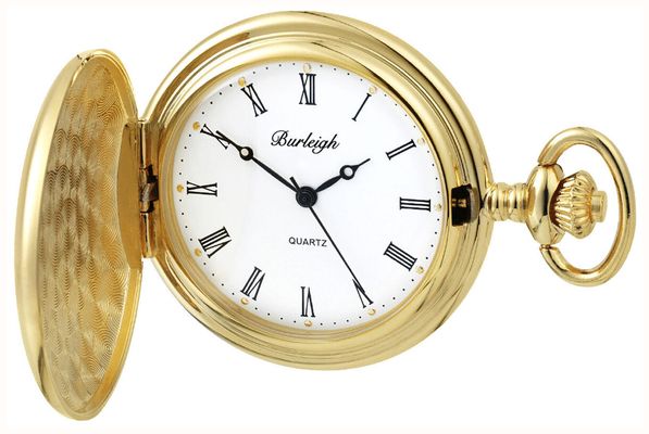 Burleigh Hunter Quartz Pocket Watch - White Dial / Gold PVD Stainless Steel Case 1230