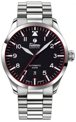 Tutima Glashütte Flieger automaat (41 mm) fluweelzwarte wijzerplaat / roestvrijstalen armband 6105-02