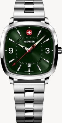 Wenger Vintage Sport Quarz (37 mm) grünes Zifferblatt mit Sonnenschliff / Edelstahlarmband 01.1921.111