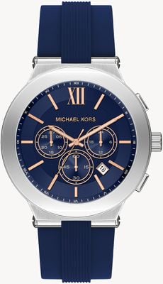 Michael Kors Chronographe Billie (46 mm), cadran bleu / bracelet en silicone bleu MK9254