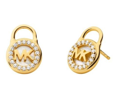 Michael Kors Lock Stud Earrings Gold Plated Sterling Silver Mother of Pearl Crystal Set MKC1558AH710 James Moore Co. Jewellers of Distinction Since 1997 in Kenilworth Warwickshire