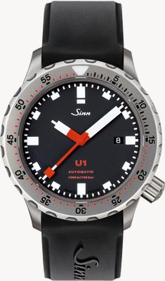 Sinn U1 U-boat de aço 1000m para mergulhadores pulseira de silicone preta 1010.010