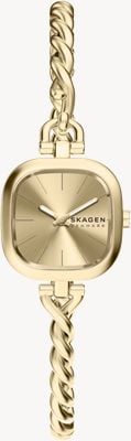 Skagen Mellem micro quartz (20mm) gouden sunray wijzerplaat / gouden PVD twisted-rope armband SKW3181
