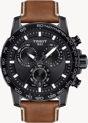 Tissot Supersport crono (45,5 mm) esfera negra / cuero marrón T1256173605101