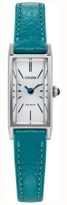 Citizen Eco-drive fio (14x30mm) mostrador branco / pulseira de couro azul-petróleo EG7120-00A