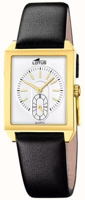 Lotus 方形系列小秒针石英表（33.5毫米）银色表盘/黑色皮表带 19079/1