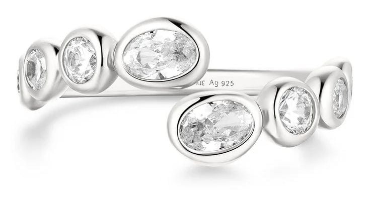 Ania Haie Silver Organic Pebble Spiral Bezel Adjustable Ring Jewellery