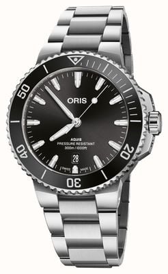 ORIS Aquis data automático (41,5 mm) mostrador preto / pulseira em aço inoxidável 01 733 7787 4154-07 8 22 04PEB