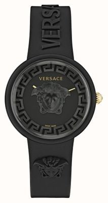 Versace Medusa Pop (39 mm), schwarzes Zifferblatt / schwarzes Silikonarmband VE6G00223