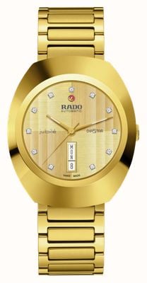 RADO Diastar 原装钻石自动腕表（38 毫米）金色拉丝表盘/金色 pvd 不锈钢表链 R12161733