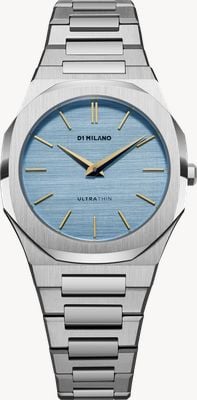 D1 Milano Ultra Thin Dusk (34mm) Light Blue Linen Brushed Dial / Stainless Steel Bracelet UTBL17