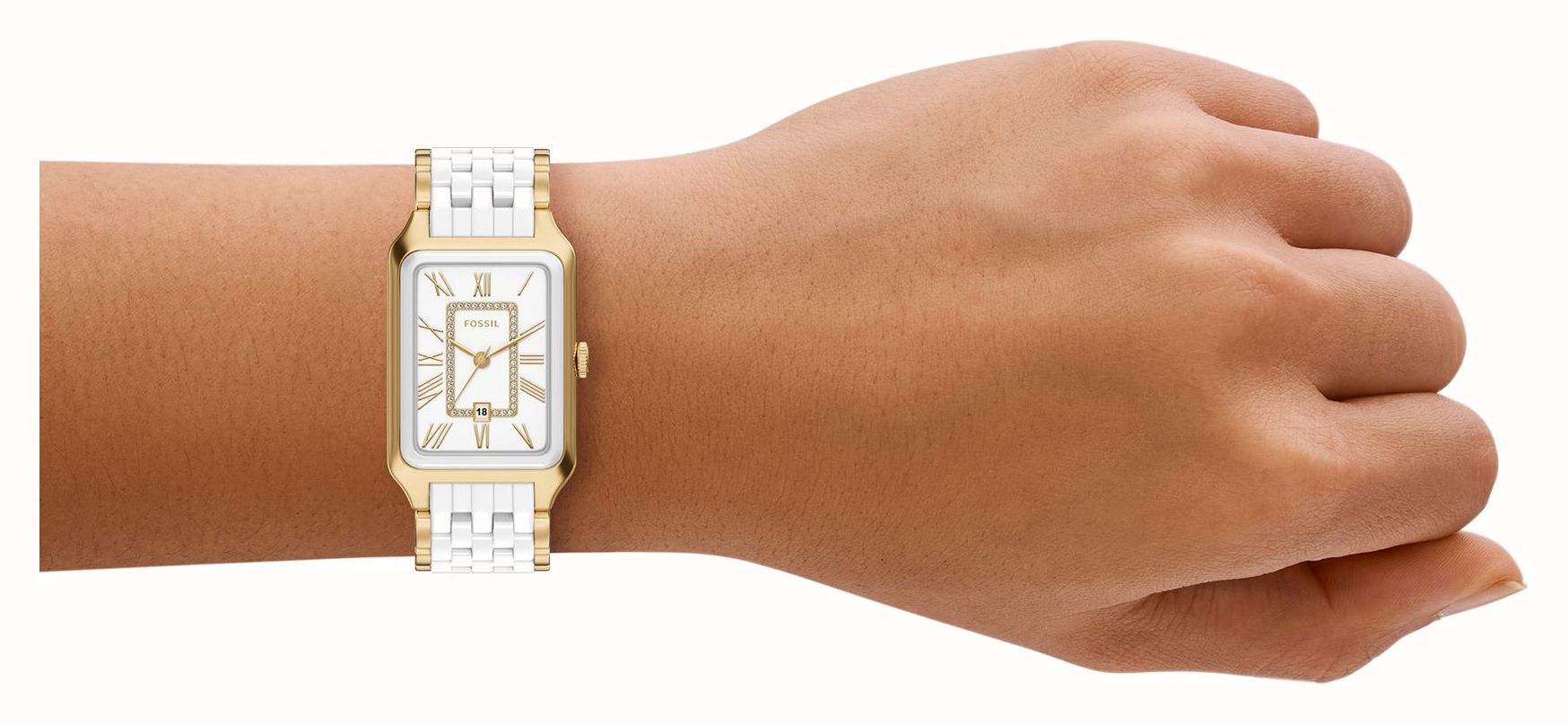Fossil Raquel 26 mm Three-Hand Date Gold-Tone Stainless Steel & White Ceramic Fossil Watch CE1136 - альтернативный вид 4