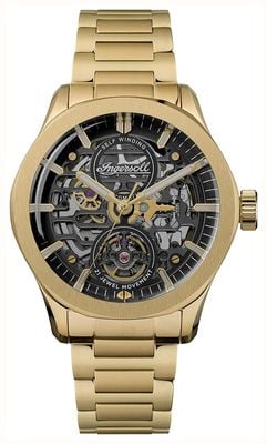 Ingersoll THE BRONC Skeleton Automatic (44mm) Black Dial / Gold PVD Stainless Steel Bracelet I16702