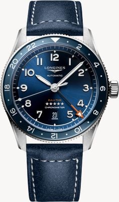 LONGINES Spirit Zulu Time GMT Automatik (42 mm) blaues Zifferblatt / blaues Lederarmband L38124932