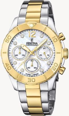 Festina 女士镀金计时手表带手链和方晶锆石套装 F20604/1