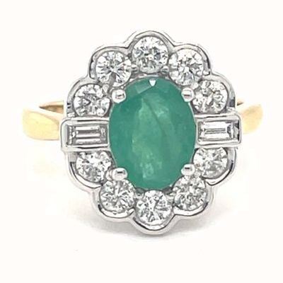 UJT LMT 18K Yellow Gold Emerald Diamond Ring R547D1-E/AZ18Y