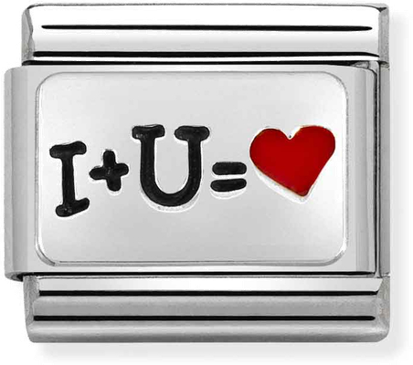 Nomination Classic OXIDIZED PLATES In Steel Enamel And 925 Silver I And U HEART Charm 330208/51
