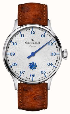 MeisterSinger Pangaea automatique (40 mm), cadran gris argenté à index fermata / bracelet en cuir marron foncé PDS901B-SF02