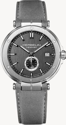 Herbelin Newport quartzhorloge met kleine secondewijzer (40,5 mm), grijze wijzerplaat / grijze leren band 18389A22GR