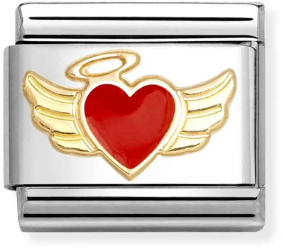 Nomination Classic Angel Heart 18ct Gold & Steel Enamel Charm 030207/52