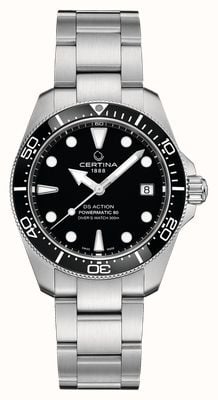 Certina DS Action Diver Powermatic 80 (38mm) zwarte wijzerplaat / roestvrijstalen band C0488071105100