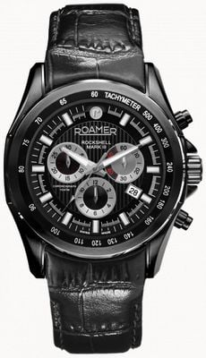 Roamer ロックシェル マーク iii クロノ ブラックダイヤル ブラックレザーストラップ 220837 42 55 02