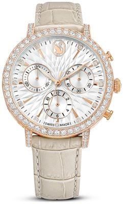 Swarovski Matrix Tennis Chrono (36mm) Silver Guilloché Dial / Beige Leather Strap 5702849